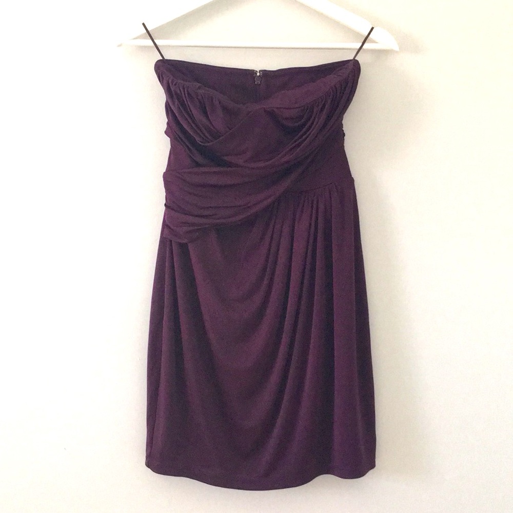 Strapless plum-colored short dress by Express